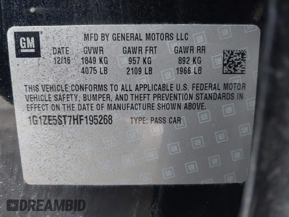 2017 Chevrolet Malibu LT with VIN 1G1ZE5ST7HF195268, listed as a IAAI auction lot 41145070 with 164,994 mi miles and . Bid and sale history available at DreamBid. Image 9.
