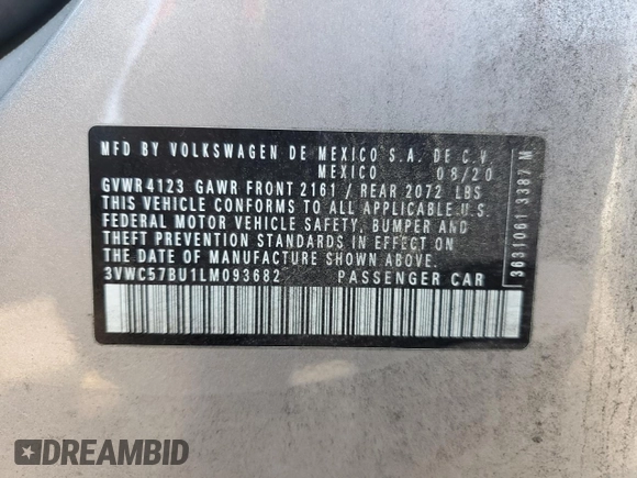 2020 Volkswagen Jetta S с VIN 3VWC57BU1LM093682, выставлен на аукционе Copart как лот 63088335 с пробегом 124 048 миль миль и Чистый • Clean title. История ставок и продаж доступна на DreamBid. Изображение 12.