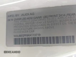 2019 Audi A3 Sedan Premium with VIN WAUBEGFF8KA113719, listed as a IAAI auction lot 41840859 with 69,700 mi miles. Bid and sale history available at carsss.com. Image 9.