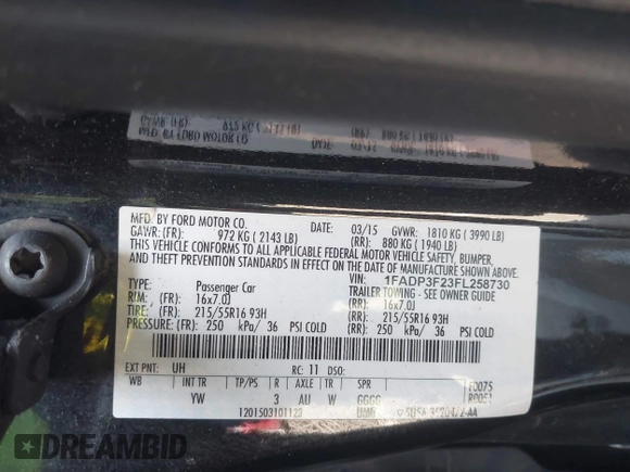 2015 Ford Focus SE with VIN 1FADP3F23FL258730, listed as a IAAI auction lot 42608180 with 212,647 mi miles and . Bid and sale history available at DreamBid. Image 9.