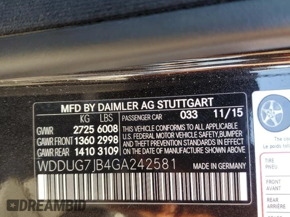 2016 Mercedes-Benz S-Class AMG S 63 with VIN WDDUG7JB4GA242581, listed as a Copart auction lot 75032044 with 77,302 mi miles and Salvage Title. Bid and sale history available at carsss.com. Image 13.