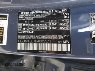 2023 Mercedes-Benz EQS 580 z VIN 4JGDM4EB1PA005571, wystawiony jako Copart lot #48388705 z przebiegiem Nie podano mil oraz Szkoda całkowita • Salvage title. Historia ofert i sprzedaży dostępna na DreamBid. Obrazek 14.