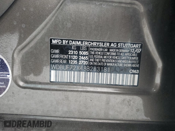 2008 Mercedes-Benz E-Class Sport 5.5L with VIN WDBUF72X48B283181, listed as a Copart auction lot 85574654 with 135,542 mi miles and Salvage Title. Bid and sale history available at carsss.com. Image 12.