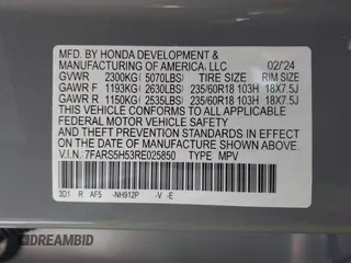 2024 Honda CR-V Sport with VIN 7FARS5H53RE025850, listed as a IAAI auction lot 41740782 with 27,398 mi miles and . Bid and sale history available at DreamBid. Image 9.