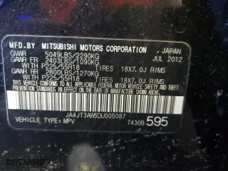 2013 Mitsubishi Outlander SE with VIN JA4JT3AW5DU005087, listed as a Copart auction lot 46421695 with 95,398 mi miles and Non Repairable. Bid and sale history available at carsss.com. Image 13.