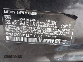 2020 BMW X3 M Competition with VIN 5YMTS0C01LLT10364, listed as a IAAI auction lot 41201498 with 42,478 mi miles. Bid and sale history available at carsss.com. Image 9.