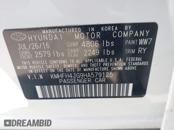 2017 Hyundai Azera Limited z VIN KMHFH4JG9HA579125, wystawiony jako IAAI lot #41718120 z przebiegiem 51 005 mil mil oraz . Historia ofert i sprzedaży dostępna na DreamBid. Obrazek 9.
