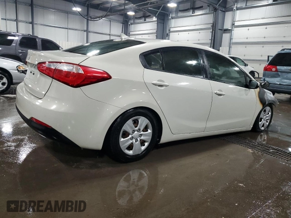 2014 Kia Forte LX with VIN KNAFK4A60E5153516, listed as a Copart auction lot 88521645 with 0 mi miles and Non Repairable. Bid and sale history available at carsss.com. Image 3.