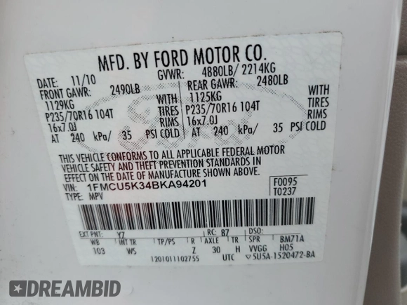 2011 Ford Escape Hybrid with VIN 1FMCU5K34BKA94201, listed as a Copart auction lot 73773474 with 116,089 mi miles and Clean title. Bid and sale history available at DreamBid. Image 13.