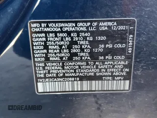 2022 Volkswagen Atlas SE с VIN 1V2JE2CA3NC208819, выставлен на аукционе Copart как лот 88648115 с пробегом 106 851 миль миль и Списание • Salvage title. История ставок и продаж доступна на DreamBid. Изображение 15.