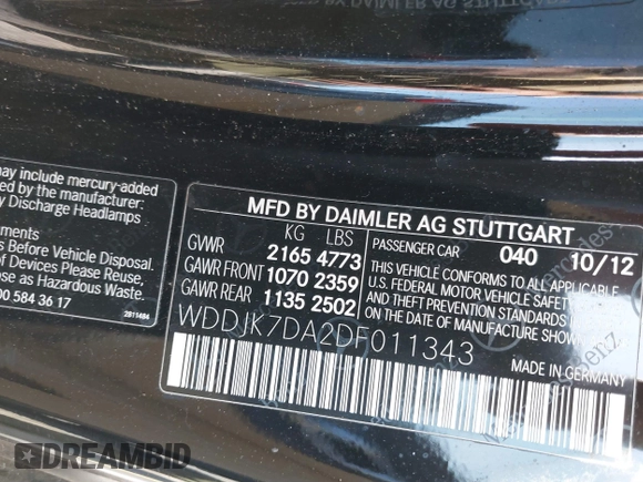 2013 Mercedes-Benz SL 550 with VIN WDDJK7DA2DF011343, listed as a IAAI auction lot 41102104 with 74,613 mi miles and . Bid and sale history available at DreamBid. Image 9.