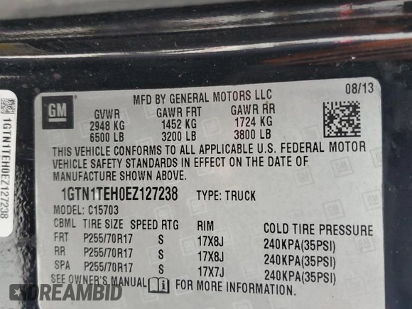 2014 GMC Sierra 1500 z VIN 1GTN1TEH0EZ127238, wystawiony jako Copart lot #47971285 z przebiegiem 169 375 mil mil oraz Szkody całkowita. Historia ofert i sprzedaży dostępna na DreamBid. Obrazek 12.