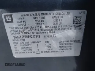 2014 Chevrolet Equinox LT with VIN 2GNFLFE35E6207349, listed as a IAAI auction lot 41329955 with 158,689 mi miles. Bid and sale history available at carsss.com. Image 9.