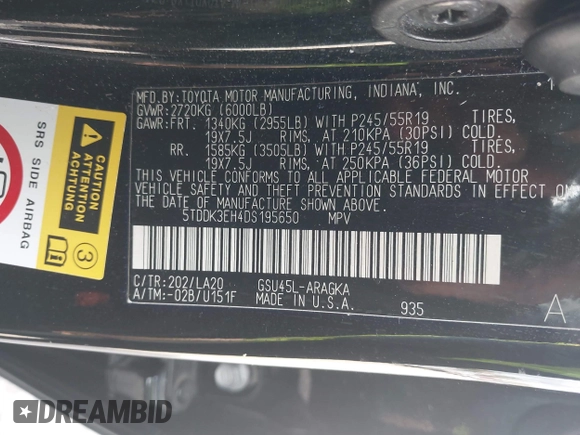 2013 Toyota Highlander Limited z VIN 5TDDK3EH4DS195650, wystawiony jako IAAI lot #42667439 z przebiegiem 136 105 mil mil oraz . Historia ofert i sprzedaży dostępna na DreamBid. Obrazek 9.