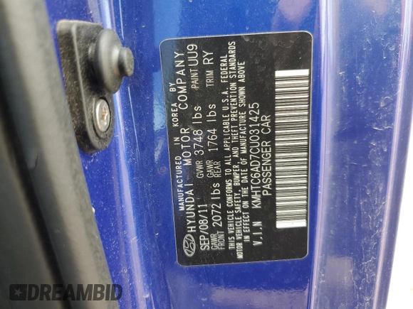 2012 Hyundai Veloster w/Black Int с VIN KMHTC6AD7CU031425, выставлен на аукционе Copart как лот 58536005 с пробегом 68 510 миль миль и Списание • Salvage title. История ставок и продаж доступна на DreamBid. Изображение 13.
