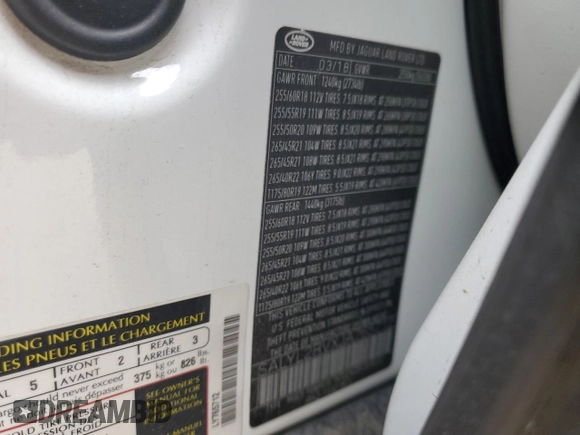 2018 Land Rover Range Rover Velar R-Dynamic SE with VIN SALYL2RVXJA765712, listed as a Copart auction lot 58331855 with 120,101 mi miles and Salvage title. Bid and sale history available at DreamBid. Image 13.