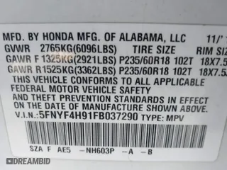 2015 Honda Pilot Touring with VIN 5FNYF4H91FB037290, listed as a IAAI auction lot 40912739 with 154,772 mi miles. Bid and sale history available at carsss.com. Image 9.