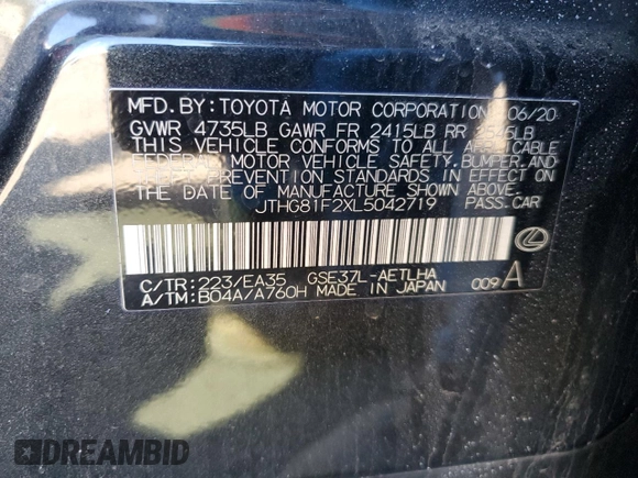 2020 Lexus IS 300 F Sport z VIN JTHG81F2XL5042719, wystawiony jako Copart lot #54688385 z przebiegiem 58 626 mil mil oraz Szkoda całkowita • Salvage title. Historia ofert i sprzedaży dostępna na DreamBid. Obrazek 13.