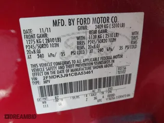 2012 Ford Edge SEL with VIN 2FMDK3J91CBA53461, listed as a IAAI auction lot 41851849 with 140,263 mi miles. Bid and sale history available at carsss.com. Image 9.