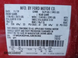 2020 Ford Explorer XLT with VIN 1FMSK8DH4LGB36382, listed as a Copart auction lot 87694755 with 78,110 mi miles and Non Repairable. Bid and sale history available at carsss.com. Image 14.