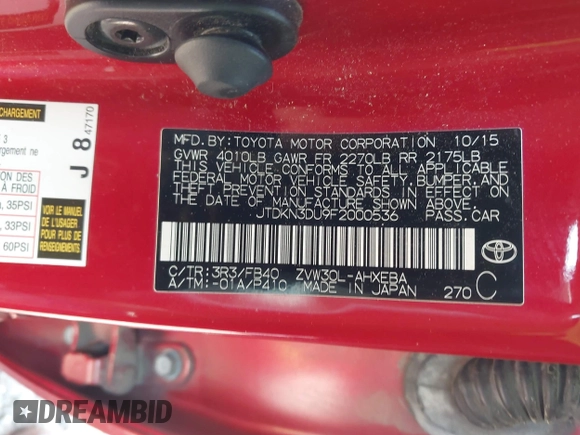 2015 Toyota Prius Four z VIN JTDKN3DU9F2000536, wystawiony jako IAAI lot #42396734 z przebiegiem 158 486 mil mil oraz . Historia ofert i sprzedaży dostępna na DreamBid. Obrazek 8.