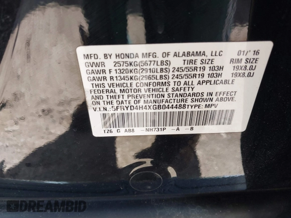2016 Acura MDX w/Tech with VIN 5FRYD4H4XGB044488, listed as a IAAI auction lot 41963890 with 168,386 mi miles. Bid and sale history available at carsss.com. Image 9.