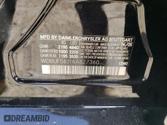 2006 Mercedes-Benz E 350 with VIN WDBUF56J16A827360, listed as a Copart auction lot 50359075 with 154,551 mi miles and Salvage Title. Bid and sale history available at DreamBid. Image 12.