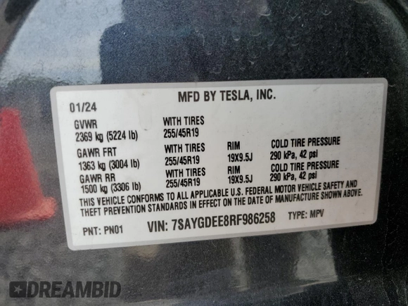2024 Tesla Model Y Long Range z VIN 7SAYGDEE8RF986258, wystawiony jako Copart lot #58434275 z przebiegiem 59 934 mil mil oraz Szkoda całkowita • Salvage title. Historia ofert i sprzedaży dostępna na DreamBid. Obrazek 14.