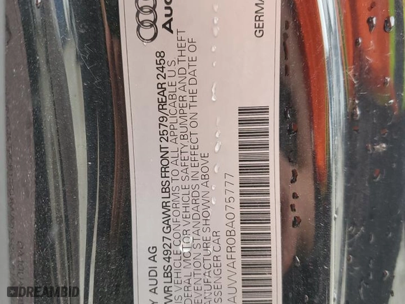 2011 Audi S5 Prestige with VIN WAUVVAFR0BA075777, listed as a Copart auction lot 59786524 with 104,153 mi miles and Non Repairable. Bid and sale history available at carsss.com. Image 13.