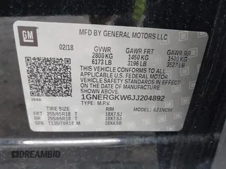 2018 Chevrolet Traverse LT Cloth z VIN 1GNERGKW6JJ204892, wystawiony jako IAAI lot #41821372 z przebiegiem 308 738 mil mil oraz . Historia ofert i sprzedaży dostępna na DreamBid. Obrazek 9.