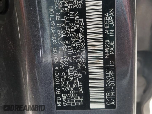 2008 Toyota Prius z VIN JTDKB20U383359984, wystawiony jako Copart lot #57209665 z przebiegiem 247 761 mil mil oraz Szkoda całkowita • Salvage title. Historia ofert i sprzedaży dostępna na DreamBid. Obrazek 12.