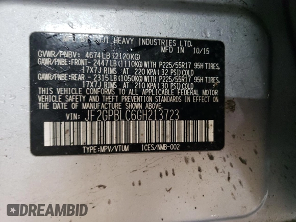 2016 Subaru Crosstrek Touring z VIN JF2GPBLC6GH213723, wystawiony jako Copart lot #41596555 z przebiegiem 37 927 mil mil oraz Szkoda całkowita • Salvage title. Historia ofert i sprzedaży dostępna na DreamBid. Obrazek 12.