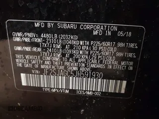 2018 Subaru Forester Premium with VIN JF2SJAGC5JH591930, listed as a IAAI auction lot 41380074 with 79,637 mi miles. Bid and sale history available at carsss.com. Image 9.
