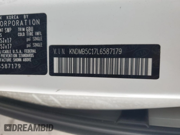 2020 Kia Sedona LX with VIN KNDMB5C17L6587179, listed as a Copart auction lot 79199174 with Not Provided miles and Salvage Title. Bid and sale history available at DreamBid. Image 14.