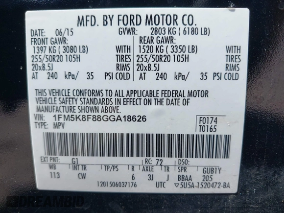2016 Ford Explorer Limited with VIN 1FM5K8F88GGA18626, listed as a IAAI auction lot 42164344 with 164,197 mi miles. Bid and sale history available at carsss.com. Image 9.