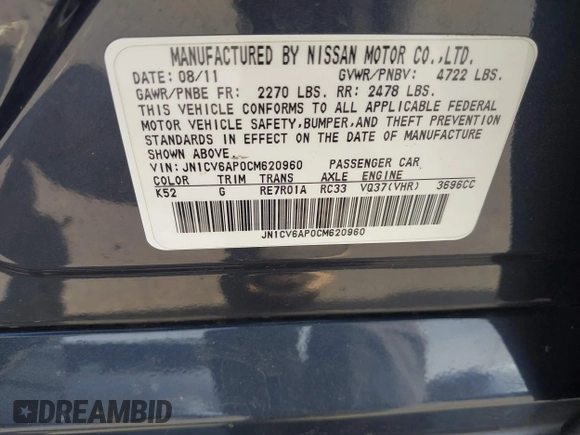 2012 Infiniti G37 Journey with VIN JN1CV6AP0CM620960, listed as a IAAI auction lot 42028874 with Not Provided miles. Bid and sale history available at carsss.com. Image 9.