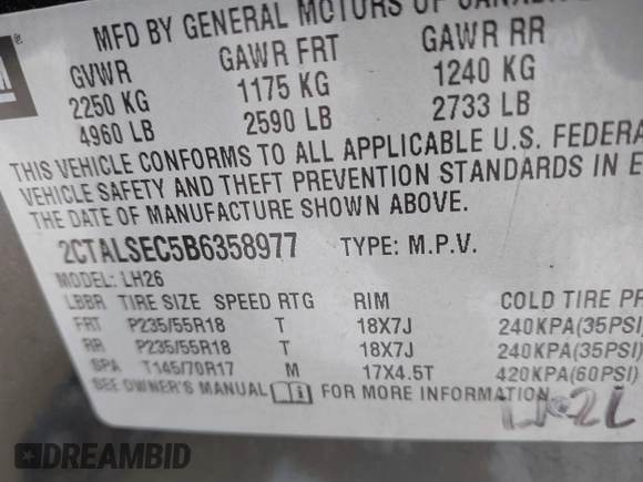 2011 GMC Terrain SLE-2 with VIN 2CTALSEC5B6358977, listed as a IAAI auction lot 41455492 with 172,872 mi miles. Bid and sale history available at carsss.com. Image 9.