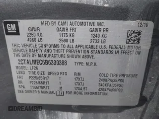 2011 GMC Terrain SLE-1 with VIN 2CTALMEC6B6330388, listed as a IAAI auction lot 42378703 with 162,799 mi miles and . Bid and sale history available at DreamBid. Image 9.