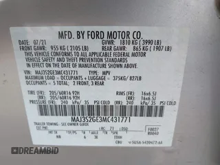 2021 Ford EcoSport SE with VIN MAJ3S2GE3MC431771, listed as a IAAI auction lot 41989483 with 33,778 mi miles and . Bid and sale history available at DreamBid. Image 9.