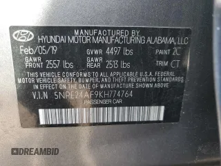 2019 Hyundai Sonata SE with VIN 5NPE24AF9KH774764, listed as a Copart auction lot 47112355 with 82,830 mi miles and Salvage Title. Bid and sale history available at DreamBid. Image 12.