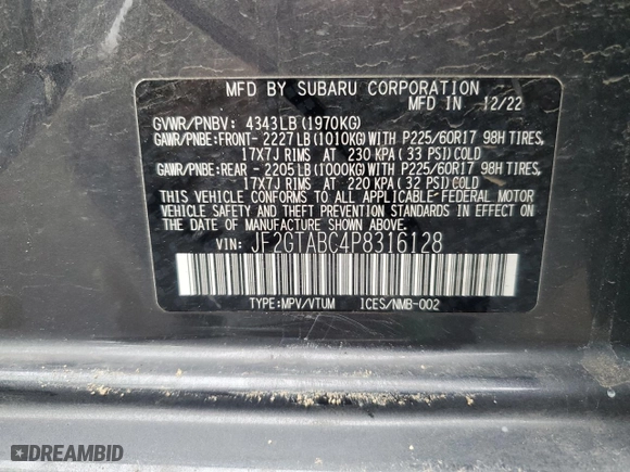 2023 Subaru Crosstrek with VIN JF2GTABC4P8316128, listed as a Copart auction lot 51856085 with 22,722 mi miles and Salvage Title. Bid and sale history available at carsss.com. Image 15.