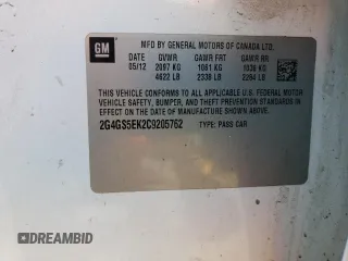 2012 Buick Regal Premium 1 with VIN 2G4GS5EK2C9205762, listed as a Copart auction lot 58182365 with 148,064 mi miles and Salvage title. Bid and sale history available at DreamBid. Image 12.