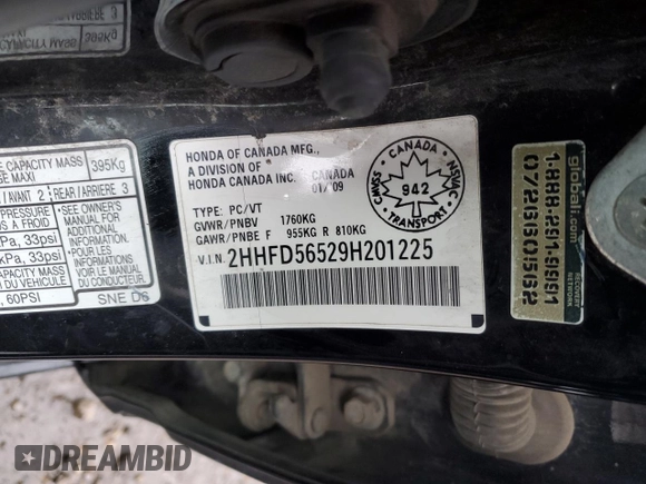 2009 Acura CSX z VIN 2HHFD56529H201225, wystawiony jako Copart lot #79451984 z przebiegiem 202 919 mil mil oraz Czysty tytuł • Clean title. Historia ofert i sprzedaży dostępna na DreamBid. Obrazek 12.