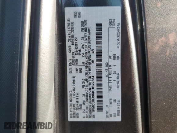 2019 Ford Escape Titanium with VIN 1FMCU0J96KUB22884, listed as a Copart auction lot 61979665 with 63,824 mi miles and Salvage title. Bid and sale history available at DreamBid. Image 13.