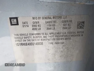 2014 Chevrolet Volt with VIN 1G1RH6E40EU149838, listed as a IAAI auction lot 42145097 with 110,467 mi miles and . Bid and sale history available at DreamBid. Image 9.