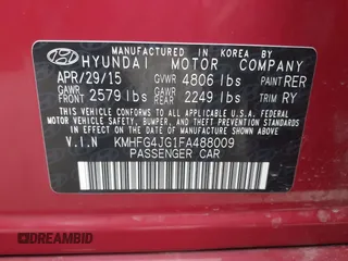 2015 Hyundai Azera with VIN KMHFG4JG1FA488009, listed as a IAAI auction lot 41864544 with 99,358 mi miles and . Bid and sale history available at carsss.com. Image 9.