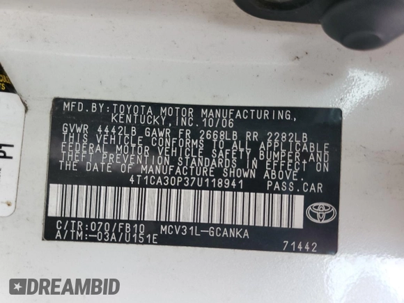 2007 Toyota Solara SE с VIN 4T1CA30P37U118941, выставлен на аукционе Copart как лот 61626885 с пробегом 200 031 миль миль и Чистый • Clean title. История ставок и продаж доступна на DreamBid. Изображение 12.