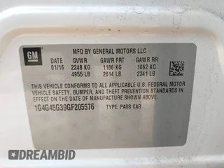 2016 Buick LaCrosse Sport Touring with VIN 1G4G45G39GF205576, listed as a IAAI auction lot 41972707 with 111,411 mi miles. Bid and sale history available at carsss.com. Image 9.