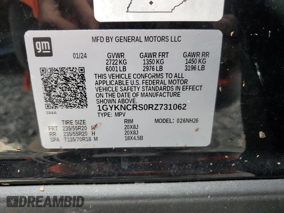 2024 Cadillac XT5 FWD Premium Luxury with VIN 1GYKNCRS0RZ731062, listed as a Copart auction lot 73637794 with 0 mi miles and Non Repairable. Bid and sale history available at carsss.com. Image 14.