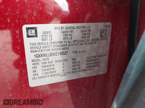 2017 GMC Acadia SLE z VIN 1GKKNLLS8HZ140527, wystawiony jako IAAI lot #42240910 z przebiegiem 115 725 mil mil oraz . Historia ofert i sprzedaży dostępna na DreamBid. Obrazek 9.